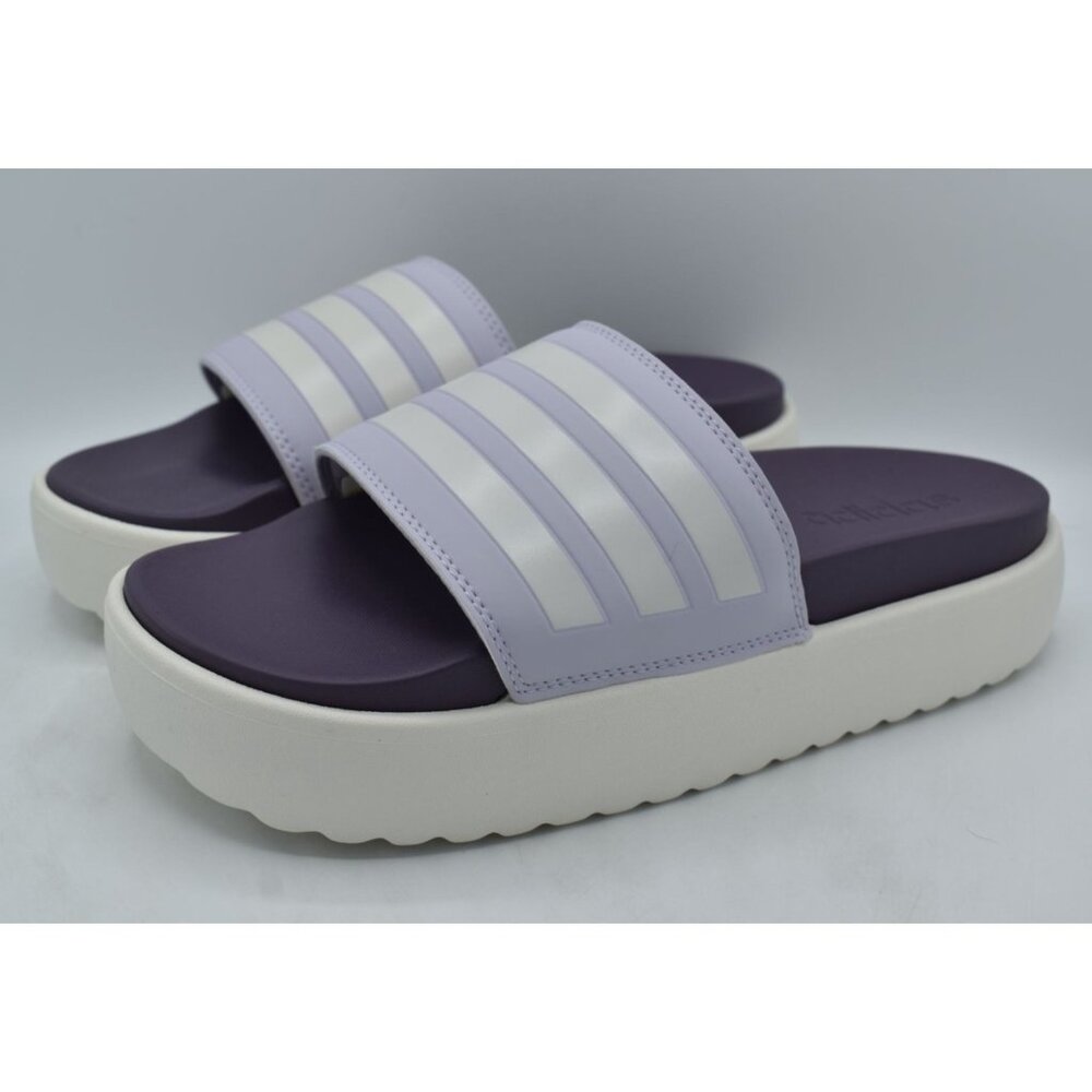 Adidas Womens Size 10 Adilette Platform Purple White‎ Slide Sandals Shoes